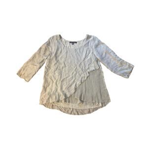 Women L Saks Fifth Avenue Silver Draped Silk Blouse Shirt Top Asymmetrical Italy